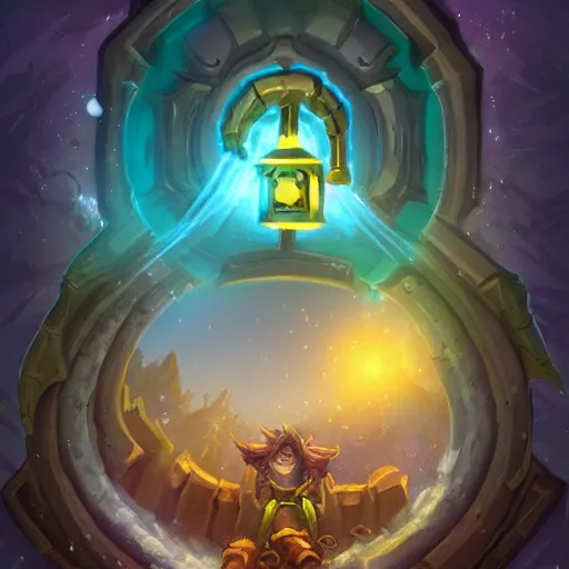 Prompt: a glowing simple giant lock, fantasy digital art, in the style of hearthstone artwork