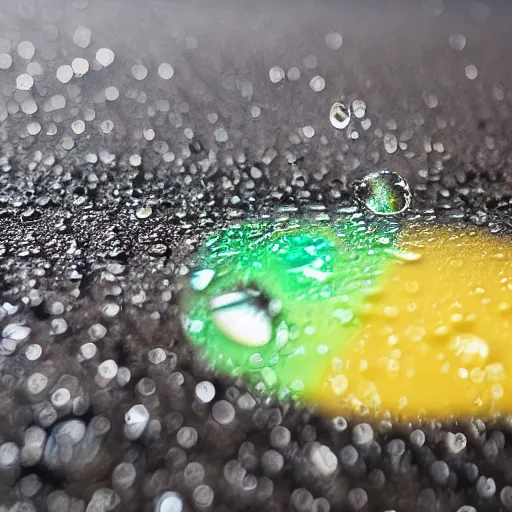 Prompt: closeup photo of raindrop hitting pavement, hyperdetailed, 8 k, high resolution.