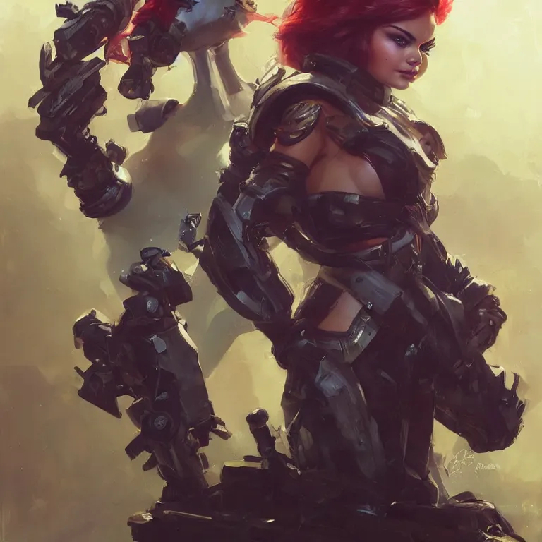 Prompt: A portrait of Ariel Winter as space pirate mercenary by Ruan Jia and Mandy Jurgens and Artgerm and william-adolphe bouguerea, highly detailed, trending on artstation, award winning,