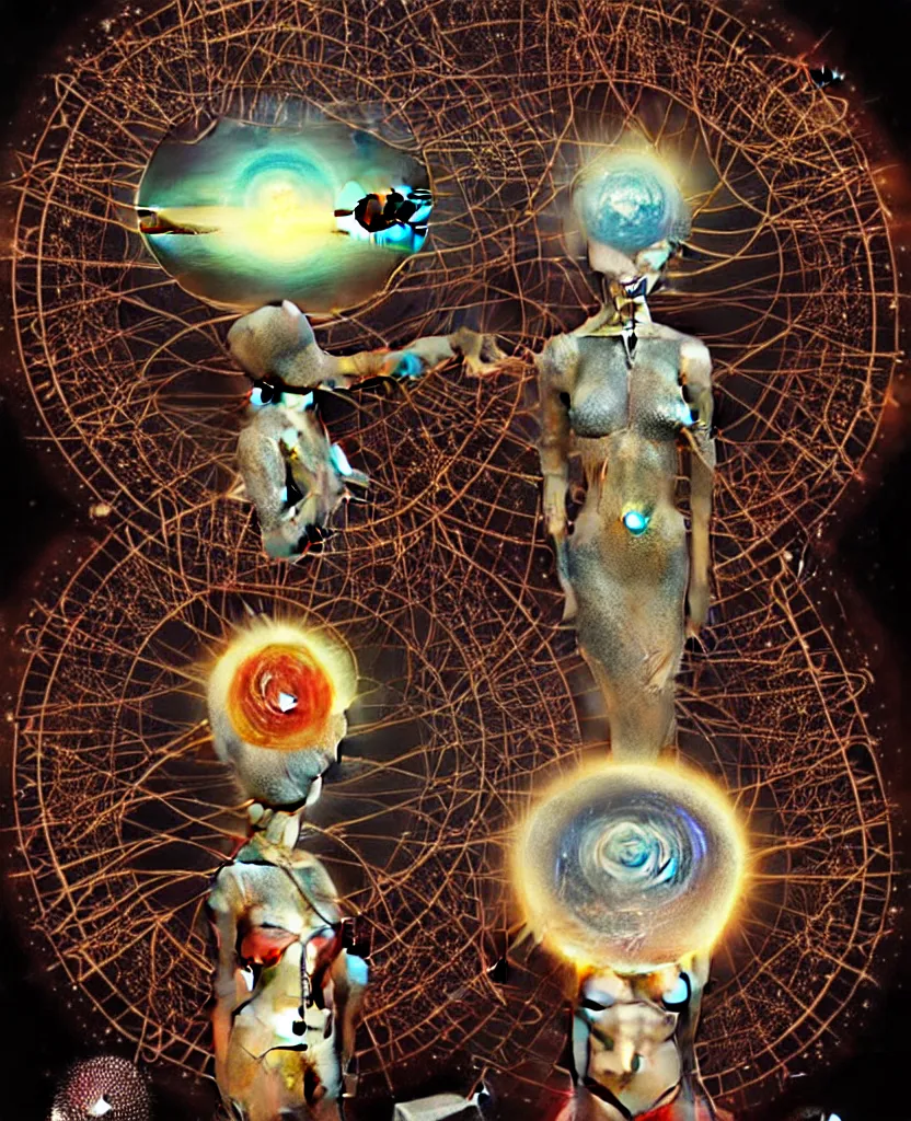 Image similar to inside the universe of a human body soul, whimsical uncanny creature alchemizes unique canto about'as above so below'being ignited by the spirit of haeckel and robert fludd, breakthrough is iminent, glory be to the magic within, to honor jupiter, surreal collage by ronny khalil