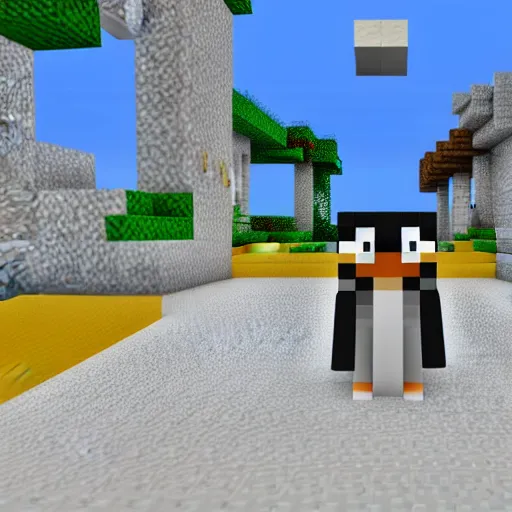 Image similar to Penguin in Minecraft, Video Game, 40nm lens,