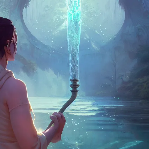 Image similar to mage casting a water spell, highly detailed vfx portrait, unreal engine, greg rutkowski, loish, rhads, beeple, makoto shinkai and lois van baarle, ilya kuvshinov, rossdraws, tom bagshaw, alphonse mucha, global illumination, detailed and intricate environment