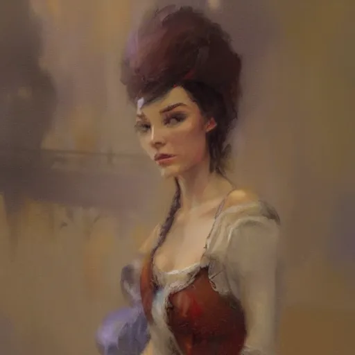 Prompt: a scrappy renaissance thief woman, looking around a corner, fantasy character portrait by gaston bussiere, craig mullins, greg rutkowski