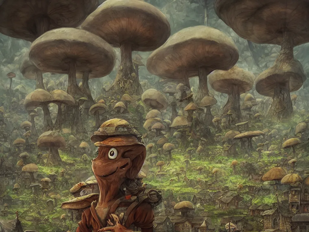 Prompt: A centered chest up portrait of an anthropomorphic mule, magic mushroom village in background, award winning. superb resolution. in the art style of junji Ito and greg rutkowski . Mule, Mule. Detailed Mushroom city in background. Hyper realistic anime. Perfect art. Dalle2