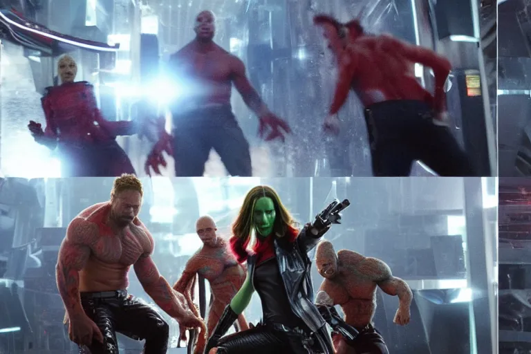 Image similar to VFX movie closeup guardians of the galaxy and the avengers fight scene by Emmanuel Lubezki