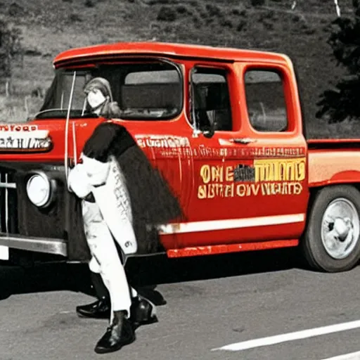 Prompt: charlie watts driving a truck