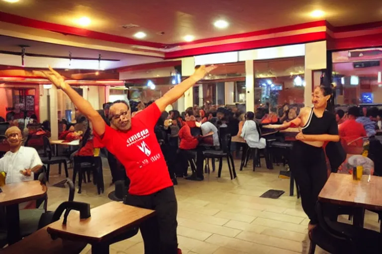 Prompt: Dhar mann dancing at pizza hut