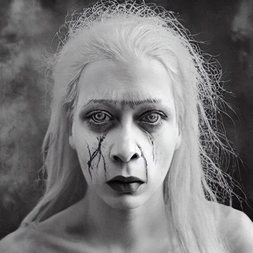 Prompt: realistic expired kodak film portrait of albino india woman tentacled creature mix, celestial, hyperrealism, hypermaxiymalism, photorealistic, detailed, atmospheric, 8 k, award winning photography, cinematic