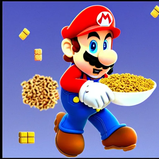 Image similar to super mario eating a bowl of cereal