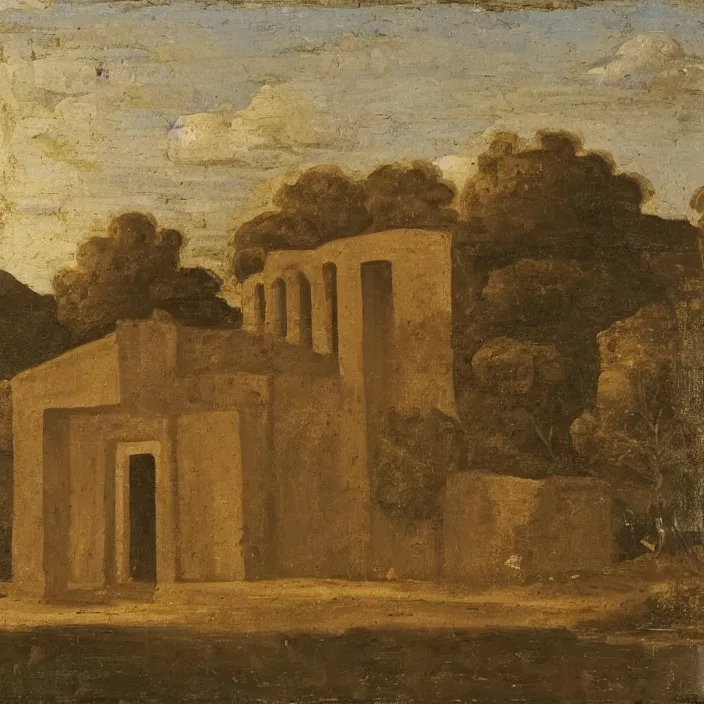 Image similar to a building in a serene landscape, early christian art