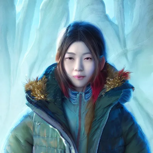 Prompt: the portrait a beautiful grocery young asia woman in down jacket, with a goosethe background is dust earth road ， river winter an snow, illustration by wenjun lin, irakli nadar, bright colors, octopath traveler, wenjun lin, unreal engine 5 highly rendered, global illumination, radiant light, detailed and intricate environment