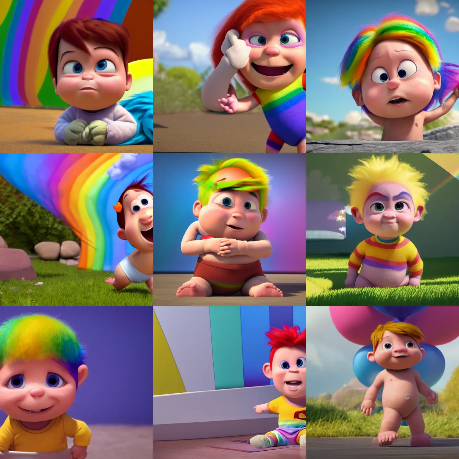 Prompt: sad rainbow haired mike tyseon in diaper as a pixar disney character from up ( 2 0 0 9 ), unreal engine, octane render, 3 d render, photorealistic
