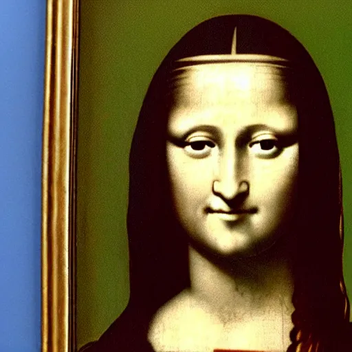 Image similar to an photo of monalisa watching her self in her monalisa painting