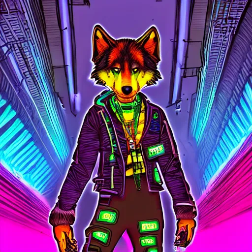 beautiful furry art portrait digital art, vibrant neon | Stable ...