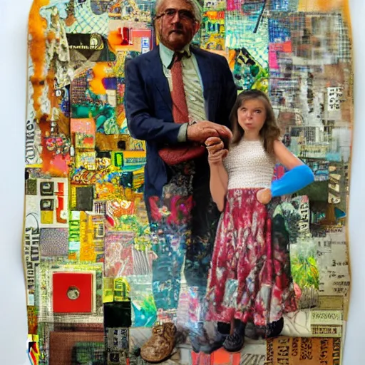 Prompt: maximalist mixed media collage of a father with child.