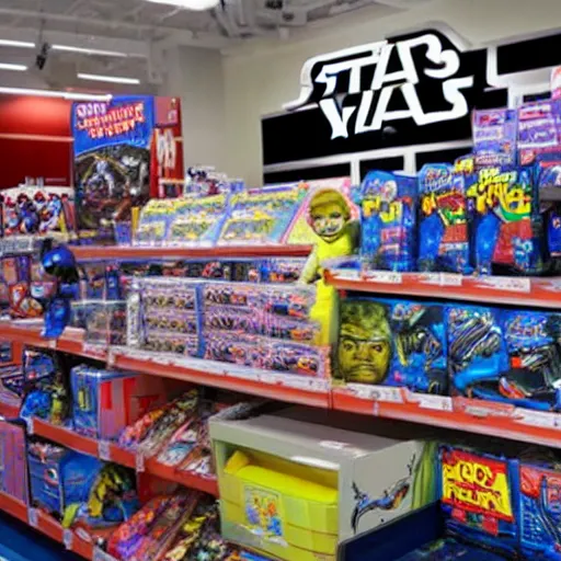 Prompt: Darth Vader shoplifting at Toys R us