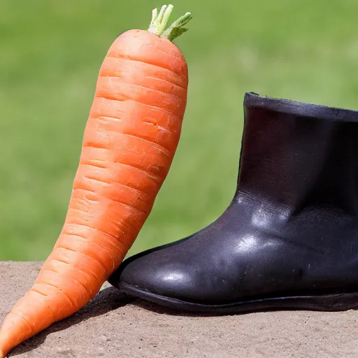 Prompt: a carrot in a shoe next to a chimney