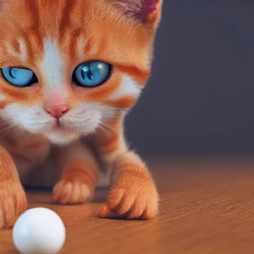 Image similar to orange tabby kitten playing with a ball of yarn, octane render, 4 k