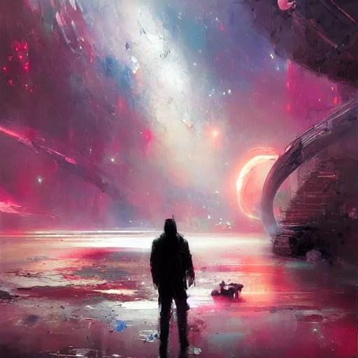 Prompt: The Loneliness of the Cosmic Artist, paint by Wadim Kashin