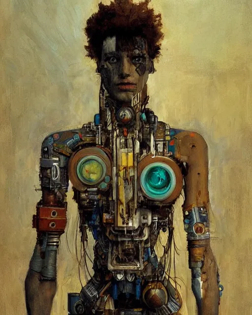 Image similar to portrait of a cyborg shaman by greg rutkowski in the style of egon schiele