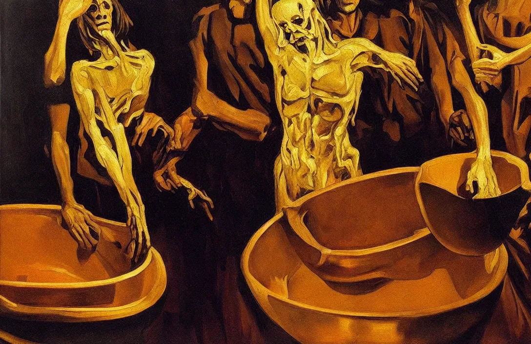 Image similar to forms exist in three dimensions, with height, width, and depth. intact flawless ambrotype from 4 k criterion collection remastered cinematography gory horror film, ominous lighting, evil theme wow photo realistic postprocessing perfectly shaped bowl surviving painting altarpiece painting by valentin serov