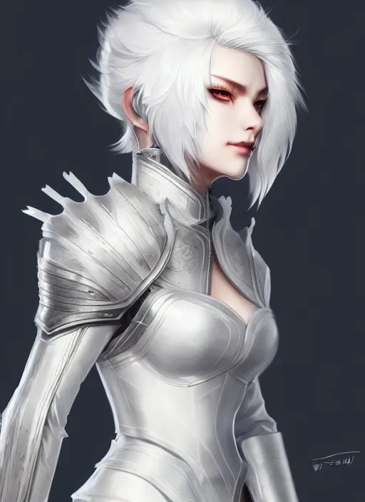 Image similar to fur - lined armor!!! beautiful and elegant white haired female!! gorgeous ayes!! character concept art, sharp focus, octane render! unreal engine 5! highly rendered!! trending on artstation!! detailed linework!! illustration by artgerm, wlop, and chie yoshii