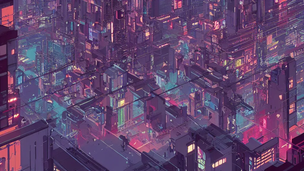 Prompt: a cyberpunk city at night, flying cars Intricate ultradetailed illustration by Tomer Hanuka, by Victo Ngai, by Beeple
