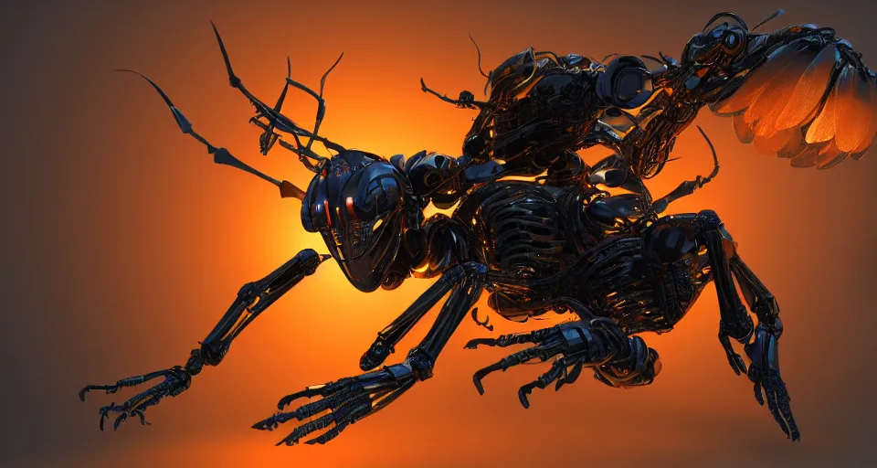 Image similar to insect robot, hyperdetailed, artstation, cgsociety, golden hour 8k