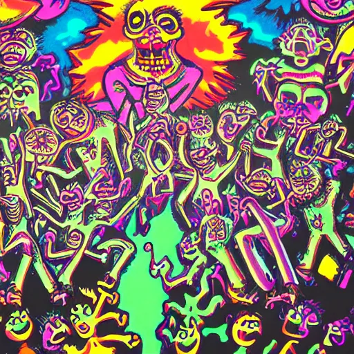 Image similar to mural of demons in rave party in hell by Chor Boogie