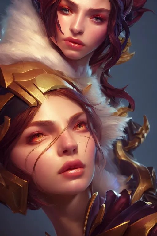 Image similar to league of legends portrait, au naturel, hyper detailed, digital art, trending in artstation, cinematic lighting, studio quality, smooth render, unreal engine 5 rendered, octane rendered, art style by klimt and nixeu and ian sprigger and wlop and krenz cushart.