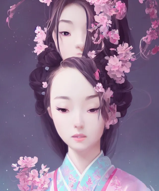 Prompt: Portrait of a beautiful young elegant girl in Chinese hanbok, Japanese anime style, gorgeous atmosphere, full of details, matte painting, concept art, smooth, by Ina Wong and wlop ，trending on cgsociety and artstation，8kHDR，light effect，