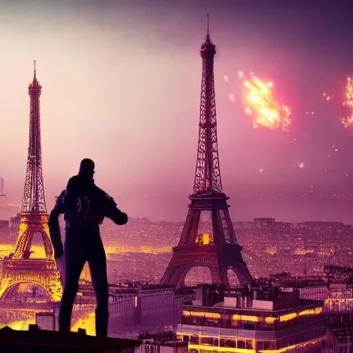 Image similar to cyberpunk 1 9 th century paris, eiffel tower on the background, glowing people, realistic image 4 k, digital art, trending on artstation