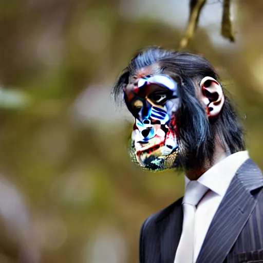 Image similar to chimpanzee wearing a suit and tie, ready for a meeting