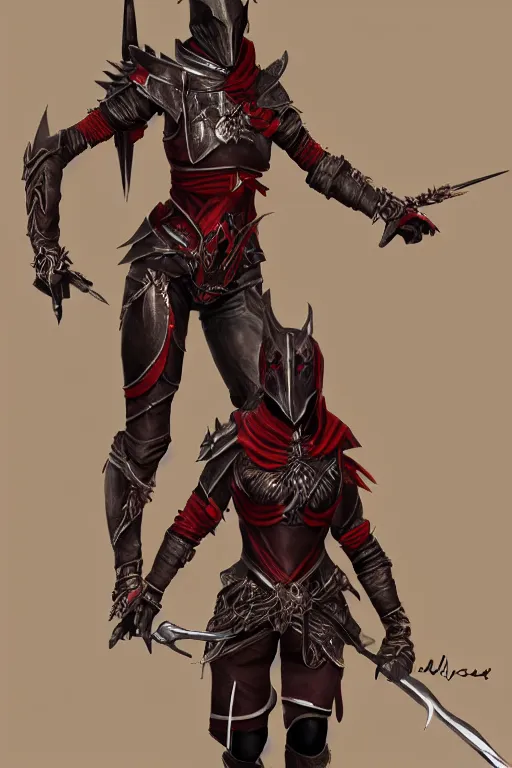 Image similar to female adventurer in tight full - body ebony leather armor of dunmer design with dark red cloth underneath with white porcelain crow mask, trending in artstation, establishing shot