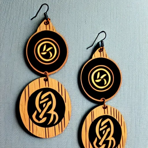 Image similar to 2 d wood lasercut earrings, mystical symbols, 8 k, hd, trending on amazon on artstation, trending on deviantart, trending on etsy, epic digital art