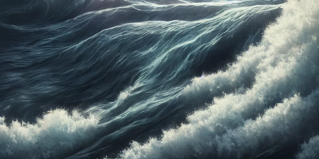 Prompt: A highly detailed matte oil painting of a wave by Mokoto Shinkai, hyperrealistic, cinematic, breathtaking, beautiful composition, by Artgerm, by beeple, by Studio Ghibli, volumetric lighting, octane render, 4K resolution, trending on artstation