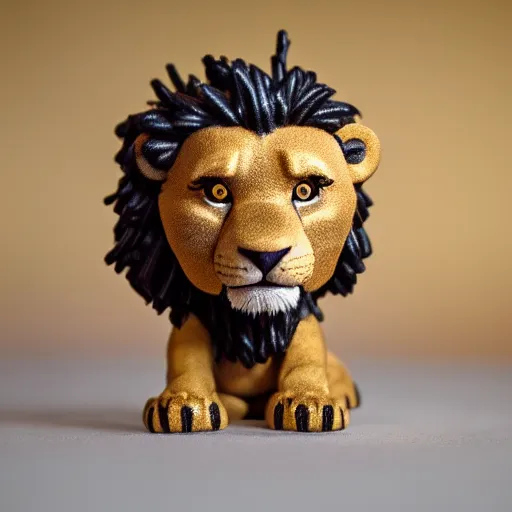 Image similar to a funko pop lion, 4 k, highly detailed