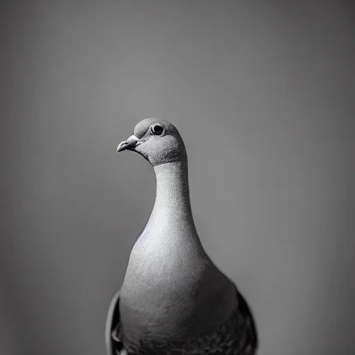 Image similar to a pigeon wearing a costume, photography BW