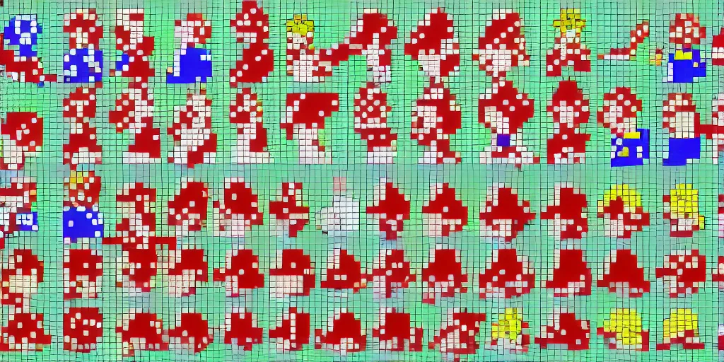 Image similar to sprite sheet of a female version of mario