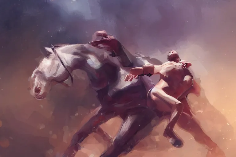 Image similar to portrait of a man falling over in an arena, digital painting, cinematic light, sharp, artgerm and wlop