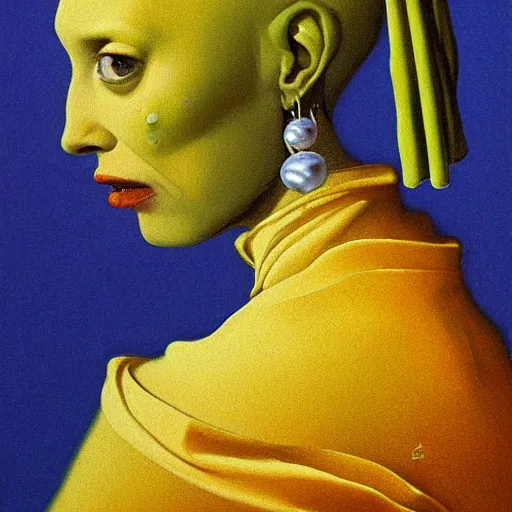 Prompt: painting of alien with a Pearl Earring by Zdislaw Beksinski