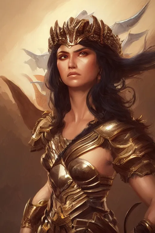 Image similar to amazon valkyrie athena, d & d, fantasy, portrait, highly detailed, headshot, digital painting, trending on artstation, concept art, sharp focus, illustration, art by artgerm and greg rutkowski and magali villeneuve