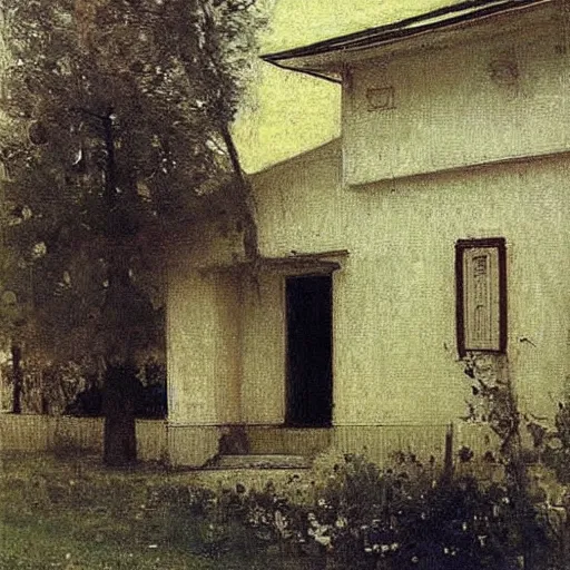 Image similar to Simple house, by Ilya Repin, vintage shading