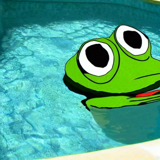 Image similar to pepe the frog is chilling in a pool