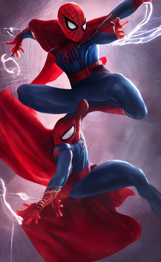 Image similar to spiderman as doctor strange, using his mystic arts, dynamic lighting, photorealistic fantasy concept art, trending on art station, stunning visuals, creative, cinematic, ultra detailed