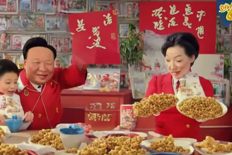 Prompt: chairman mao red sugar stars kid's cereal commercial