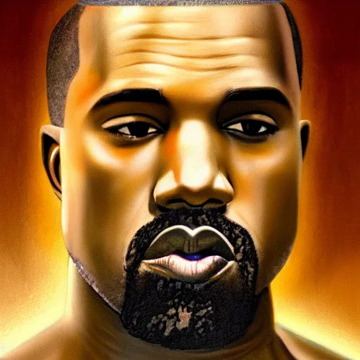 Image similar to winking kanye west as jesus closeup portrait, dramatic light, lake background, 2 0 0 mm focal length, painted by stanley lau, painted by greg rutkowski, painted by stanley artgerm, digital art, trending on artstation