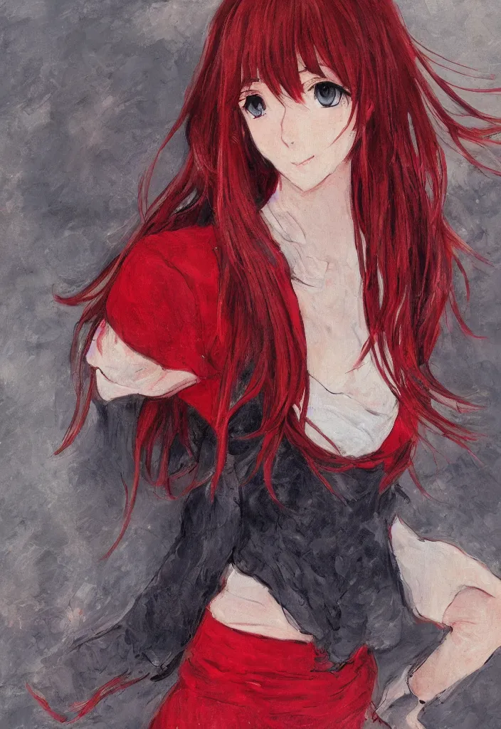 Image similar to close shot portrait of a teenage girl, a cute red outfit, tokyo anime scene, very anime in impressionist style, anime trending artwork, anime painter studio, by claude monet