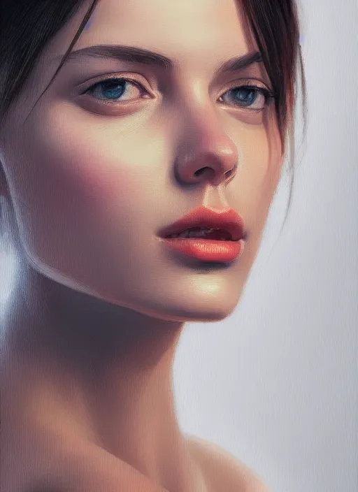 Image similar to portrait of a gorgeous young woman in the style of stefan kostic, artstation, realistic photo, sharp focus, 8k high definition, insanely detailed, intricate, elegant