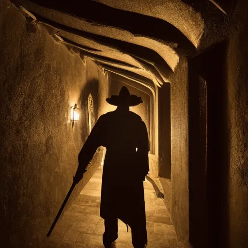 Prompt: Spanish Wizard in the attic, dark, shadows, night, 8k Photography